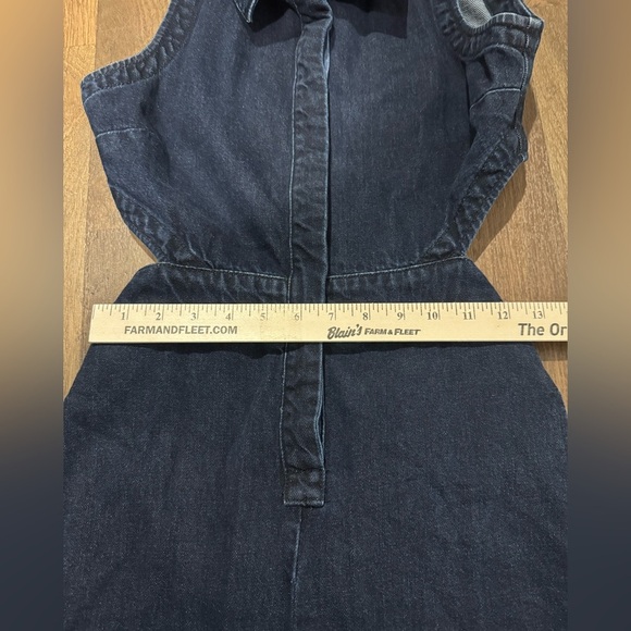 ASOS Back Cutout Dark Wash Blue Denim Jumpsuit Collared Sleeveless size 10 - Picture 9 of 16